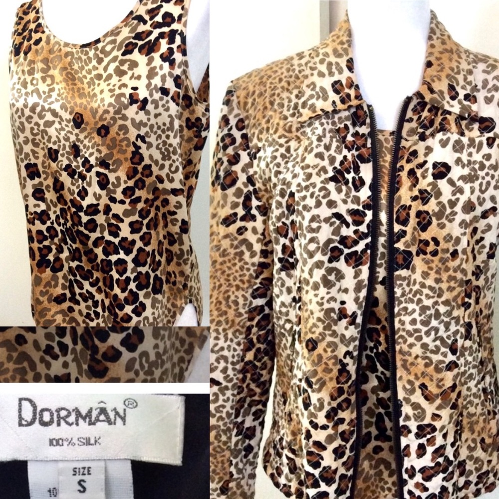 Cheetah Print Jacket & Cami Set Silk Quilted Sz S Dorman Mob Wife - Picture 2 of 10